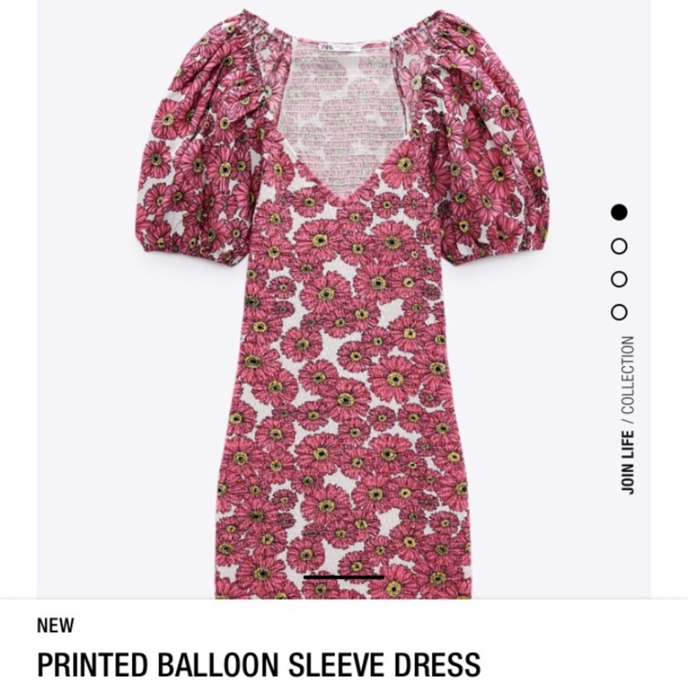 Zara pink floral balloon sleeve dress